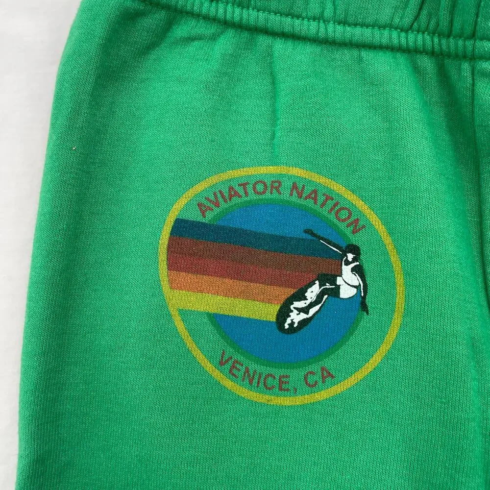 Aviator Nation Kelly Green Logo Sweatpants Bright Rainbow Unisex KIDS Size 12